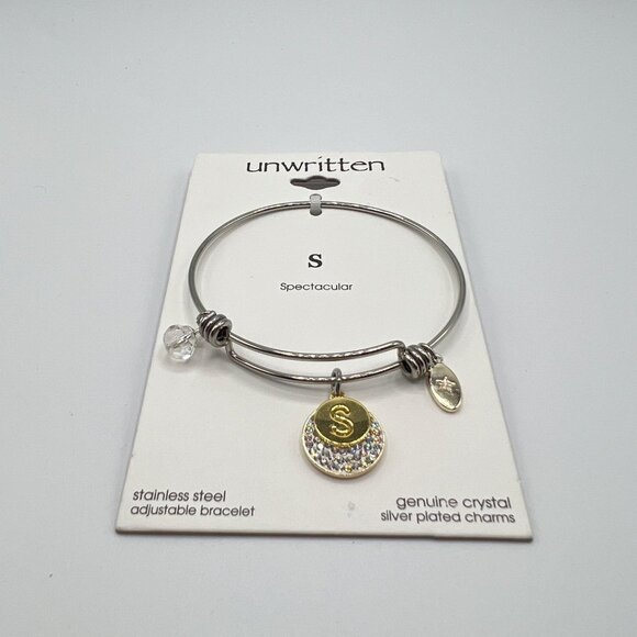 Unwritten Pave Initial S Disc Bangle Bracelet in Silver MSRP $55 NWT - Picture 3 of 4